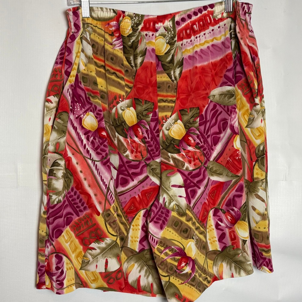 Maggie Sweet Vintage Tropical Floral Plisse Bermuda Shorts Large - Picture 7 of 9